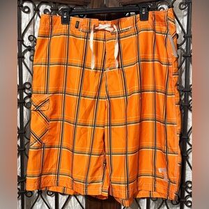 Orange Plaid Men's Hybrid Shorts